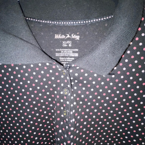 Ladies XL Navy Collared WHITE STAG Shirt w/Pink & White Polkadots - Picture 3 of 7